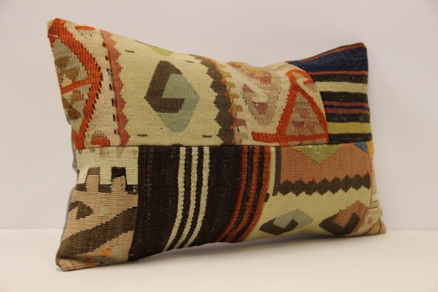 Turkish Kilim Pillow Patchwork, Throw Pillow Accent Sofa Pillow, Lumbar Covers 12X20 in - 30 X 50 cm 4Oef-1038 - image 1