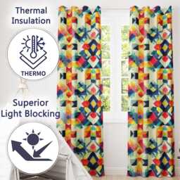 Abstract Geometric Patchwork Color Blocks Modern Art Seamless Pattern Readymade Eyelet Ring Top Thermal 100% Blackout Curtains - thumbnail 3