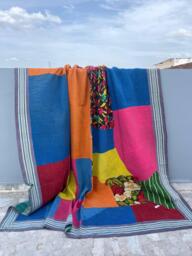 Handmade Block Print Patchwork Reversible Cotton Kantha Quilt Indian Bohemian Bedding - thumbnail 1