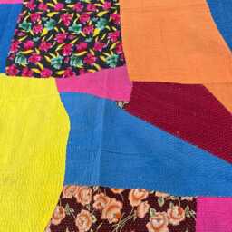 Handmade Block Print Patchwork Reversible Cotton Kantha Quilt Indian Bohemian Bedding - thumbnail 4