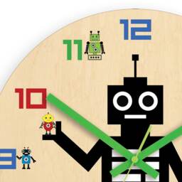 Children Wall Clock - Robot With Personalizen Name, Numbers, Gift, Funny Clock, Kids Boy - thumbnail 2