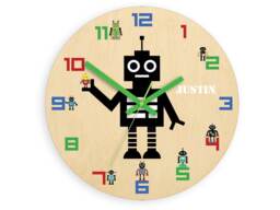 Children Wall Clock - Robot With Personalizen Name, Numbers, Gift, Funny Clock, Kids Boy - thumbnail 1