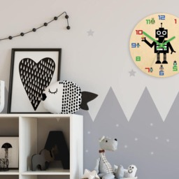 Children Wall Clock - Robot With Personalizen Name, Numbers, Gift, Funny Clock, Kids Boy - thumbnail 3
