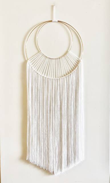 White & Gold Yarn Loop Wall Hanging/Dh