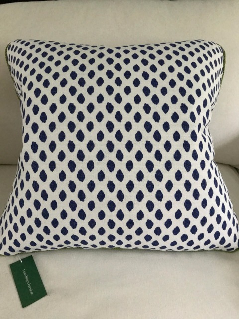 "Blue & White Decorative Pillow Cover with Green Rope Cording Rear Lapped Zip, 22""x22" - image 1