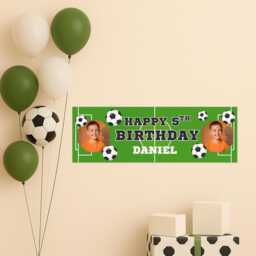 Personalised Football Birthday Banner - Custom Name, Age & Photos Sports Themed Kids Party Decoration - Decor For Boys - thumbnail 3