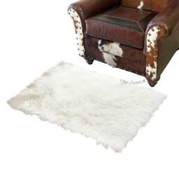 Plush Faux Sheepskin Rug - Shaggy White Fur Area Rug, Handmade in Usa - thumbnail 4