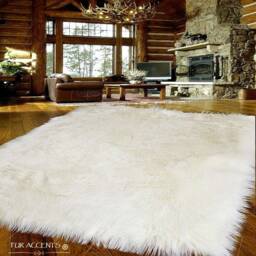 Plush Faux Sheepskin Rug - Shaggy White Fur Area Rug, Handmade in Usa - thumbnail 1