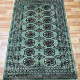 3x5 Pistachio Green Bokhara Rug - Washable Kitchen Wool Living Room Hand Knotted Wall Turkish - thumbnail 2