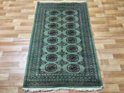 3x5 Pistachio Green Bokhara Rug - Washable Kitchen Wool Living Room Hand Knotted Wall Turkish - thumbnail 1