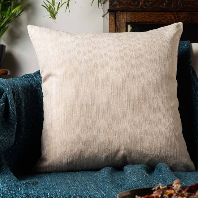 Pinstripe Chenille Cushion Cover in Natural Modern Beige. Contemporary Dainty Striped Design Velvet Chenille. 17x17 - image 1