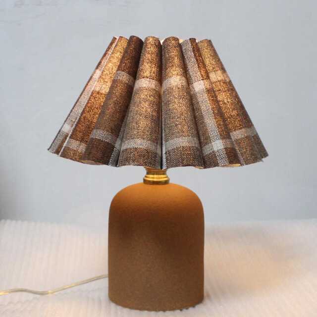Handmade Plaid Fabric Lamp Brown Ceramic Base, Home Decor-87# - image 1