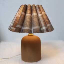 Handmade Plaid Fabric Lamp Brown Ceramic Base, Home Decor-87# - thumbnail 4