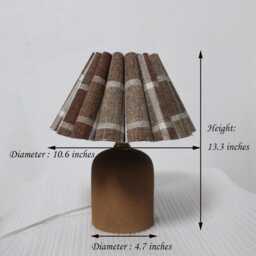 Handmade Plaid Fabric Lamp Brown Ceramic Base, Home Decor-87# - thumbnail 2