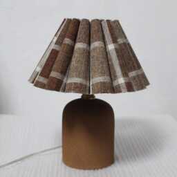 Handmade Plaid Fabric Lamp Brown Ceramic Base, Home Decor-87# - thumbnail 3