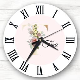 Floral Alphabet Name Initial Letter T Personalised Gift Clock - thumbnail 1