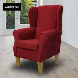Claret Cotton Wingback Armchair Easyclean Fireside Accent Chair