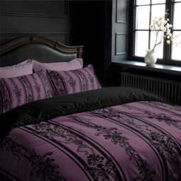 Dancing Skeleton Bedding Set, Gothic Baroque 3-Piece Duvet Cover & Pillowcases in Dusty Rose Pink, Spooky Victorian Maximalist Bedroom Decor - thumbnail 2