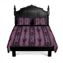 Dancing Skeleton Bedding Set, Gothic Baroque 3-Piece Duvet Cover & Pillowcases in Dusty Rose Pink, Spooky Victorian Maximalist Bedroom Decor - thumbnail 1