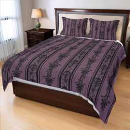 Dancing Skeleton Bedding Set, Gothic Baroque 3-Piece Duvet Cover & Pillowcases in Dusty Rose Pink, Spooky Victorian Maximalist Bedroom Decor - thumbnail 3