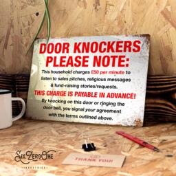 Door Knockers 50 Pounds Metal Sign - Worn Rusty/Clean Look Print. Nuisance Cold Call Junk Mail Notice - thumbnail 1