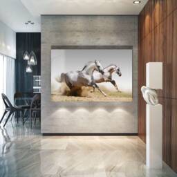 Running Horses - Dynamic White Stallions Tempered Glass Wall Art For Modern Home D??cor - thumbnail 3