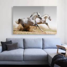 Running Horses - Dynamic White Stallions Tempered Glass Wall Art For Modern Home D??cor - thumbnail 2