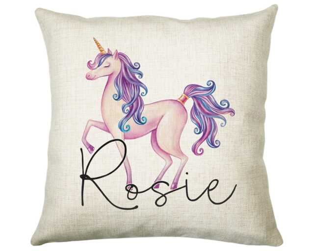 Personalised Unicorn Cushion Gift Printed Name Design - Throw Pillow For Girls Nursery Bedroom Birthday Christmas Cs035 - image 1