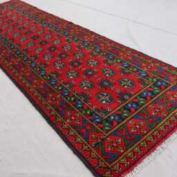 9 Ft Red Afghan Runner Rug, Turkmen Hand Knotted Veg Dyes Plush Wool Oriental Traditional Kitchen Runner, Hallway - thumbnail 2