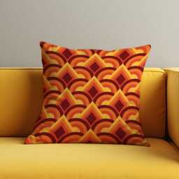 Retro Sunset Geometric Cushion Cover, Orange & Maroon Art Deco Throw Pillow 70S Mid Century Modern Sofa Decor - thumbnail 2