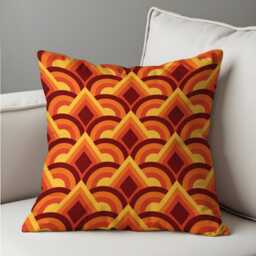 Retro Sunset Geometric Cushion Cover, Orange & Maroon Art Deco Throw Pillow 70S Mid Century Modern Sofa Decor - thumbnail 3