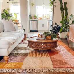 White Orange Pink Geometric Moroccan Rug, Hand Tufted Wool Carpet, Shag Berber Area Modern Boho Living Room Decor - thumbnail 3
