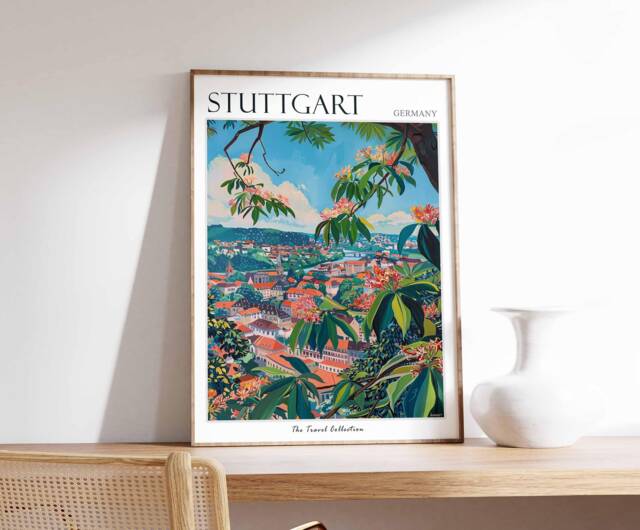 stuttgart Germany Travel Poster Vintage Cityscape Art Print - image 1