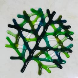 Fused Glass Coral Wall Decor, Emerald Green Sea Reef Art - thumbnail 2