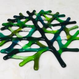 Fused Glass Coral Wall Decor, Emerald Green Sea Reef Art - thumbnail 3