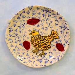 Chicken Painting Platter, Handcrafted Ceramic Wall Hanging Art Plate, Whimsical Nature Art, Folk Style, Chicken Artby Cathy Kiffney