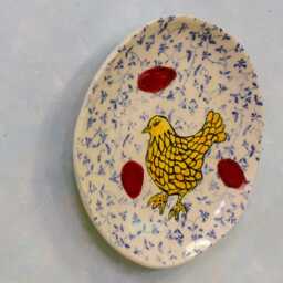 Chicken Painting Platter, Handcrafted Ceramic Wall Hanging Art Plate, Whimsical Nature Art, Folk Style, Chicken Artby Cathy Kiffney - thumbnail 2