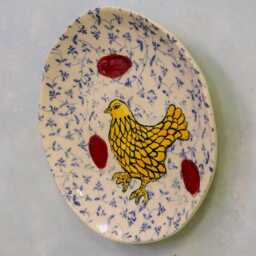 Chicken Painting Platter, Handcrafted Ceramic Wall Hanging Art Plate, Whimsical Nature Art, Folk Style, Chicken Artby Cathy Kiffney - thumbnail 3
