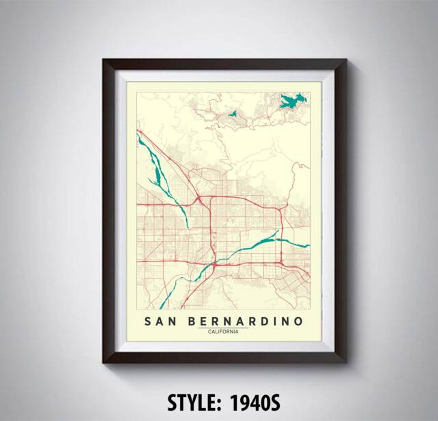 San Bernardino Ca Map Print Vintage Style Office Wall Art - image 1