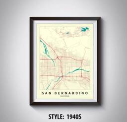 San Bernardino Ca Map Print Vintage Style Office Wall Art - thumbnail 1