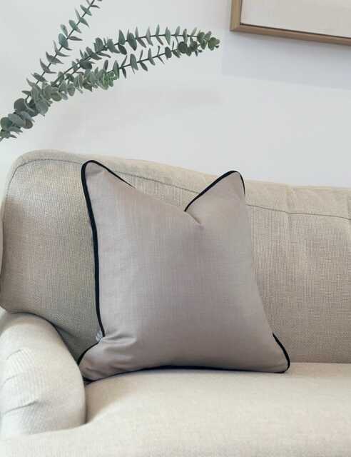 Grey Linen Blend Cushion Cover - Minimalist Throw Pillow With Customisable Piping Trim Modern Home Decor All Sizes - image 1
