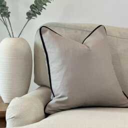 Grey Linen Blend Cushion Cover - Minimalist Throw Pillow With Customisable Piping Trim Modern Home Decor All Sizes - thumbnail 2