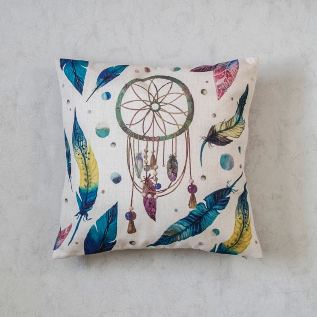Dream Catcher Pillow Cover, Boho Featherthrow Pillow, Decorative Cushion Christmas Gift Idea - image 1