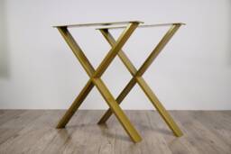 Metal Dining Table Legs/Bench - Set Of 2 X-Shape. Modern Steel Legs. Gold Industrial Base. Iron For Live Edge