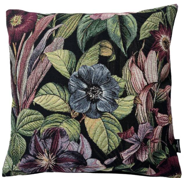 Floral Woven Cushion Cover Black Velvet Back, Vintage Style - image 1