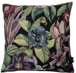 Floral Woven Cushion Cover Black Velvet Back, Vintage Style - thumbnail 1