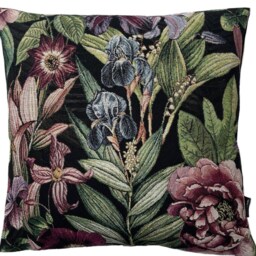 Floral Woven Cushion Cover Black Velvet Back, Vintage Style - thumbnail 2