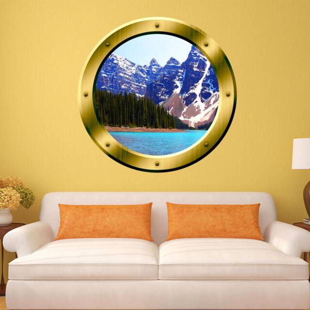 Lake Side 3D Porthole Snowy Mountain Green Trees Wall Art Vinyl Decal Peel & Stick Easy To Apply Home D??cor - Vwaq Gp21 - image 1