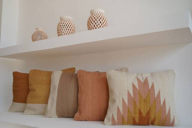 Mexican Pillow Relampago - Natural With Desert Rose & Clay Tones Woven Wool Cushion, Decorative Throw Pillow, Boho - image 1