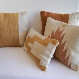 Mexican Pillow Relampago - Natural With Desert Rose & Clay Tones Woven Wool Cushion, Decorative Throw Pillow, Boho - thumbnail 3